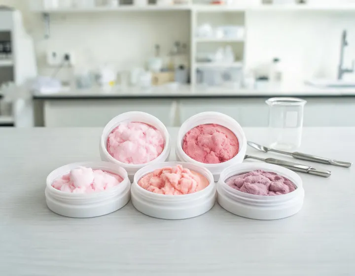 marshmallow blush on a cosmetics bench, illustration only